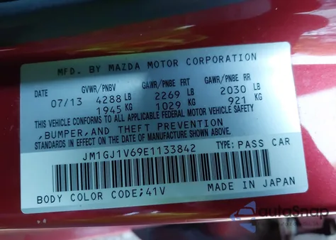 2014 Mazda Mazda6 I Touring from USA, damaged, VIN JM1GJ1V69E1133842